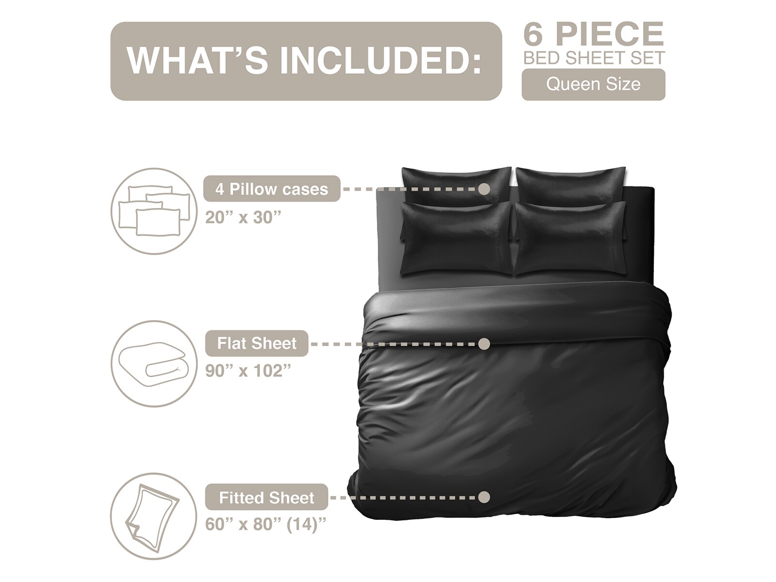 Satin Wrinkle-Free Luxurious 6-Piece Sheet Set